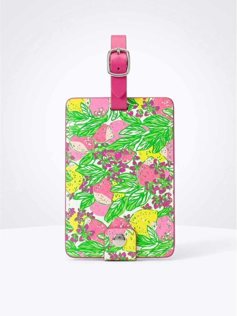 Lilly Pulitzer Vibrant Floral Luggage Tag with Pink Strap